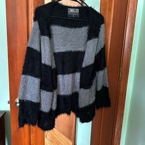 Disturbia Black and Gray Fuzzy Cardigan